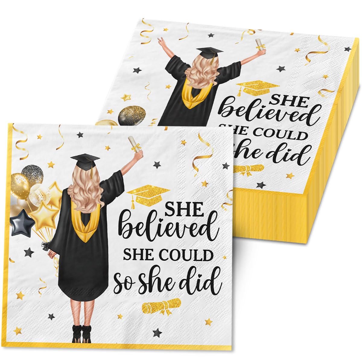 She Believed She Could So She Did Napkins, 50Pcs 2026 Graduation Napkins Girls High School College Graduation Party Decorations Napkin, Congrats Grad