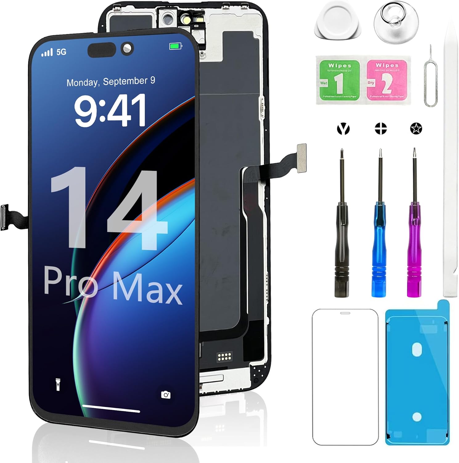for iPhone 14 Pro Max Screen Replacement Kit Full-HD LCD Display 3D Touch Digitizer with Repair Tool - Compatible with Model A2892, A2893, A2894, A2895 (6.7 )