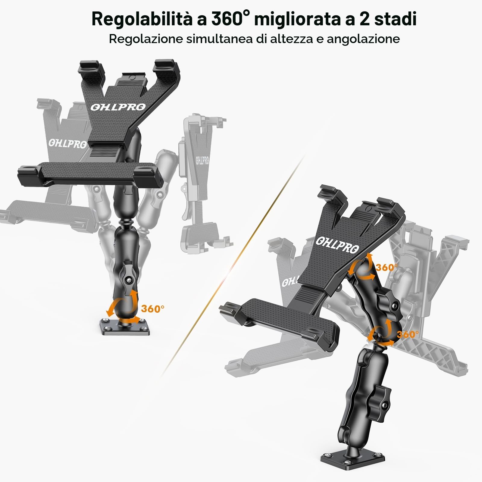 OHLPRO Supporto Tablet per Camion, Porta iPad Heavy Duty con Base a Foratura, Braccio Regolabile a 2 Stadi 360°, per Tablet 7-11.5", iPad Pro, Samsung