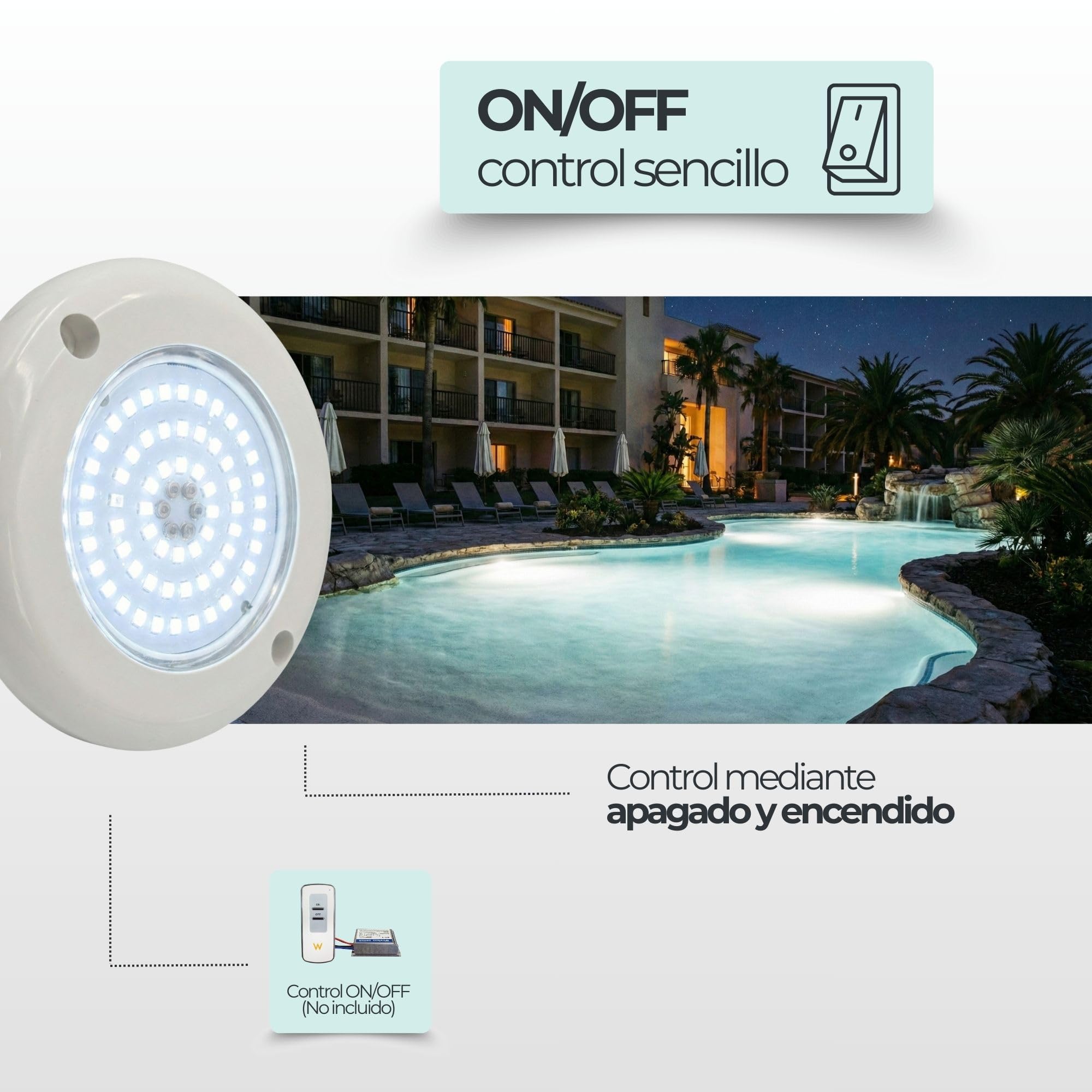 SWIMHOME Warmpool Foco LED Mini de Superficie para Piscina y Escalera, Blanco Frío 6000K, 6W, Resina Epoxy, Ø11cm