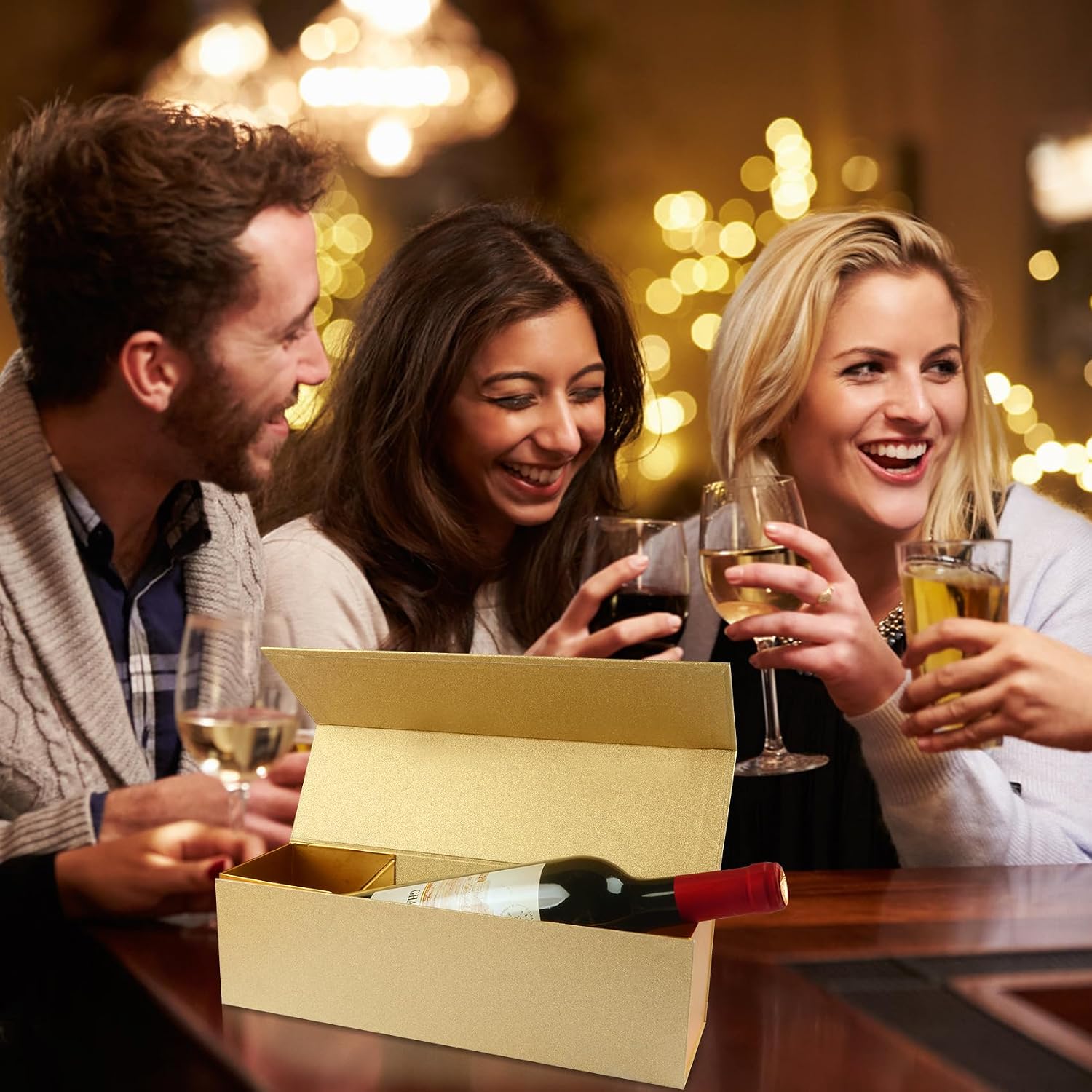 LumyHavver GOLD Matte Texture Wine Gift Box with Magnetic Closure, 12.8 x 3.8 x 3.8 inches, for Wine