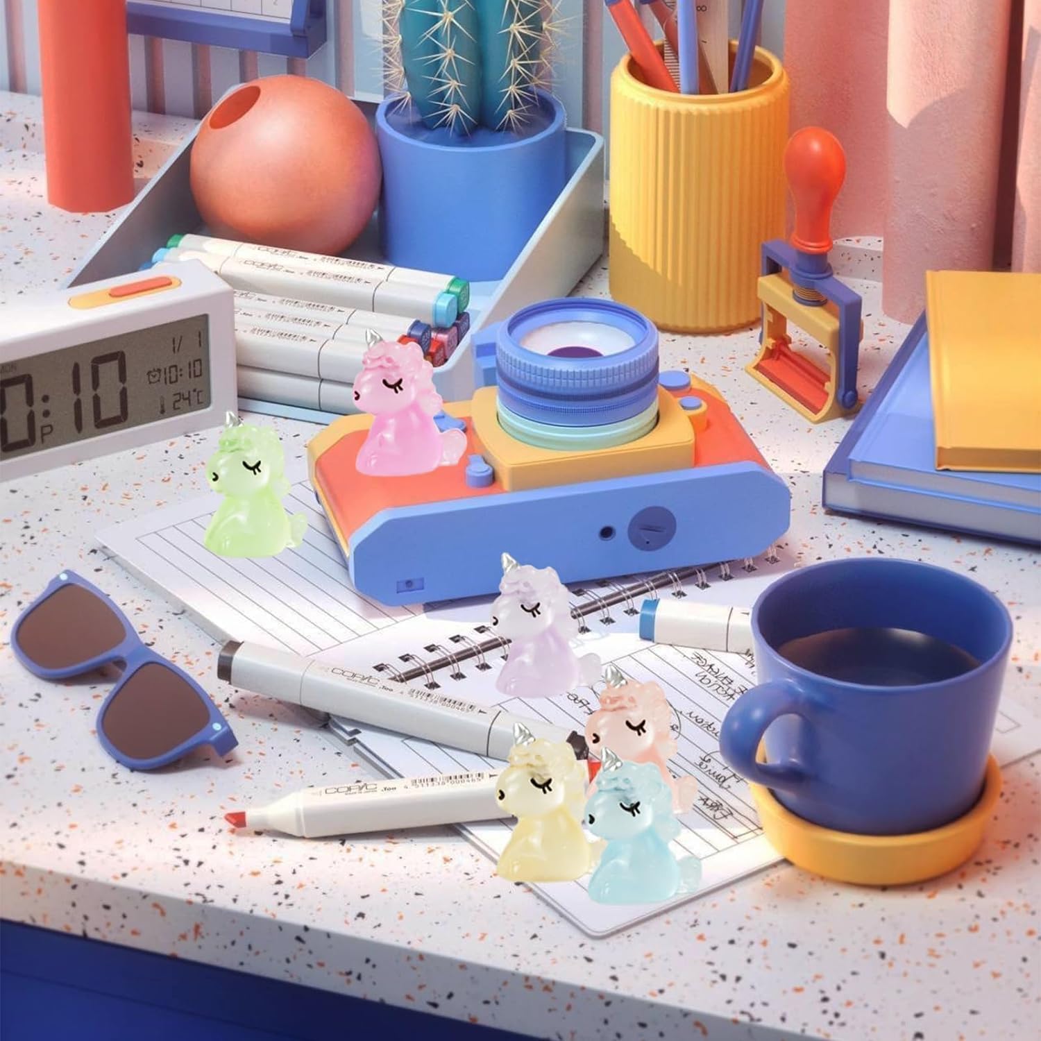 Lot 60 Mini Licornes Phosphorescentes – Résine – 6 Couleurs – Décoration Jardin, Maison De Poupée – Cadeau Enfant