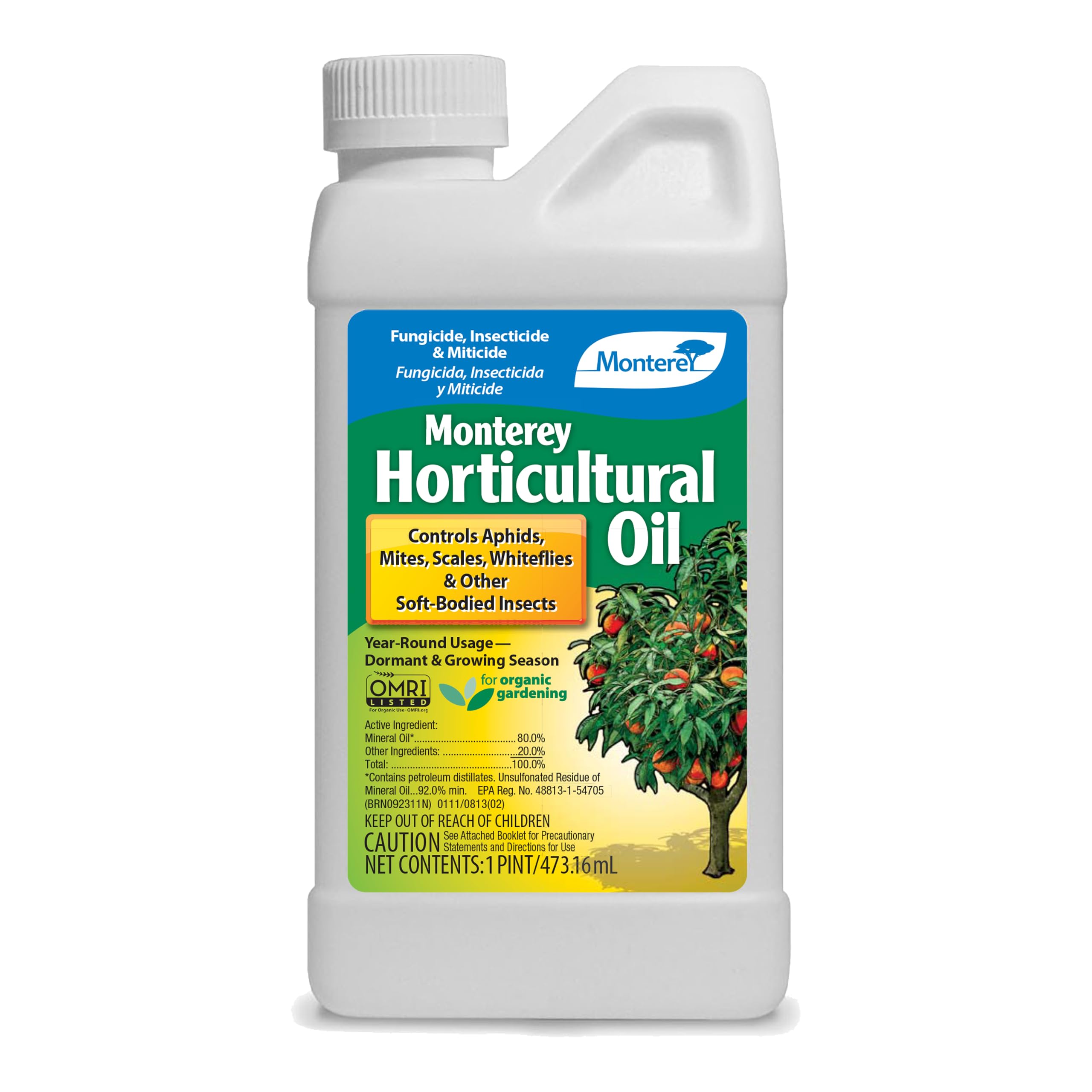 Monterey Horticultural Oil - Organic Gardening Fungicide, Insecticide, & Miticide - Use for Aphids, Mites, Scales - 1 Pint - Apply Using a Sprayer