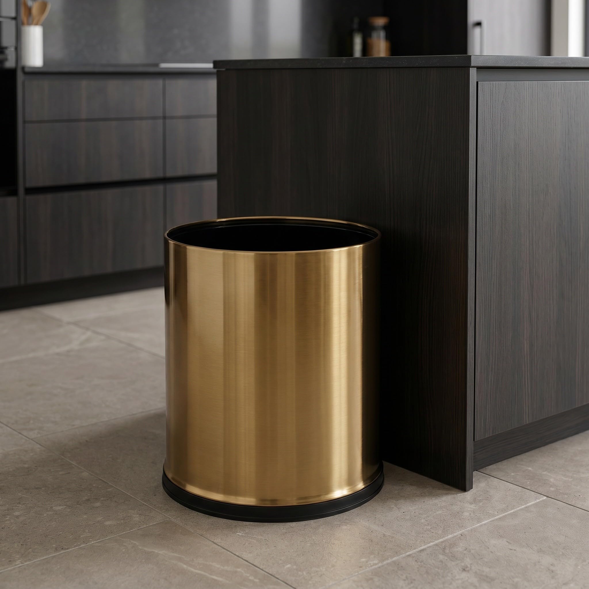 Didiseaon Cubo de Basura Redondo de Acero Inoxidable Dorado 10l sin Tapa