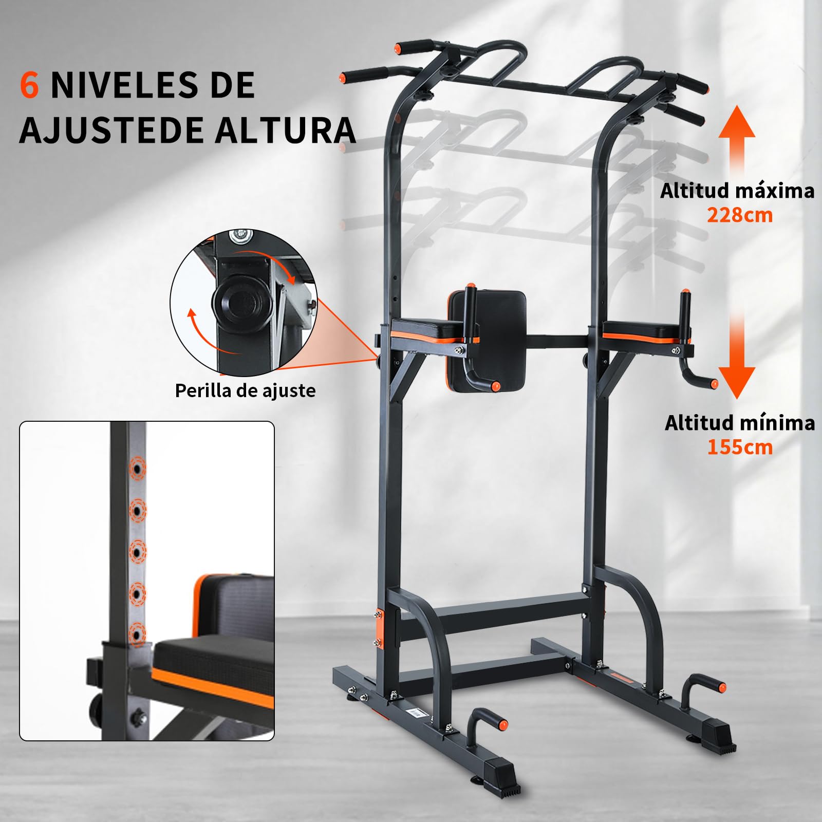 ISE Power Tower - Barra de tracción para silla romana de altura ajustable, multifunción, dips abdominales, estación de musculación para entrenamiento en casa, reposabrazos, fitness, 130 kg