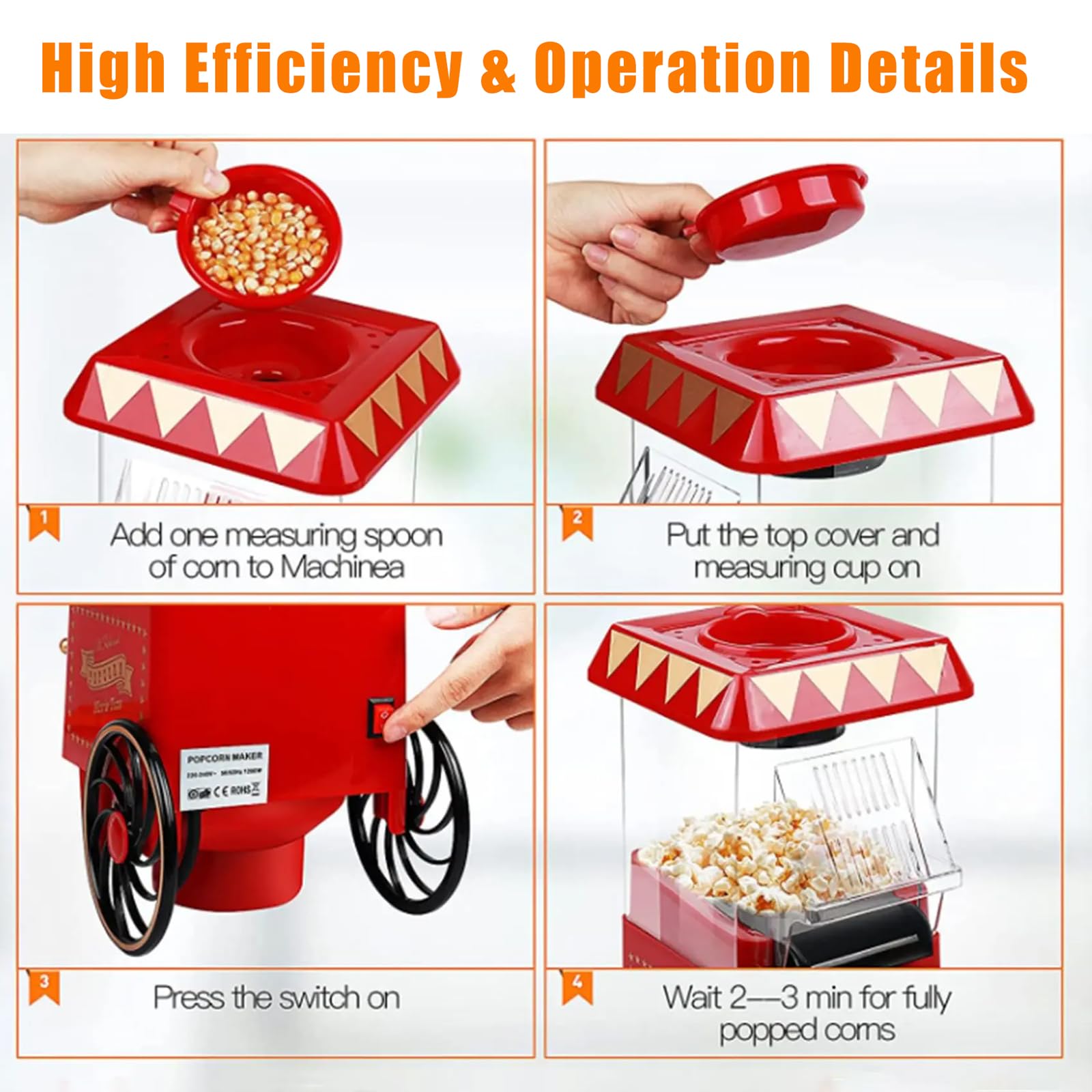 Macchina per Popcorn Ad Aria Calda Domestica, Macchina per Popcorn Elettrica, Macchina per Popcorn Ad Aria Calda, Cottura Sana Ed Efficiente Senza Olio da 1100 W, Corpo Compatto, per Ufficio