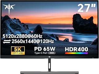 KTC 27인치 5K 모니터, 5120 x 2880 5K2K 모니터, 65W Type-C 포트, 듀얼 모드 컴퓨터 모니터, 맥 미니, IPS 패널, HDR 400, 217 PPI, 135% sRGB, HDMI 디스플레이포트, 틸트, H27P3와 호환