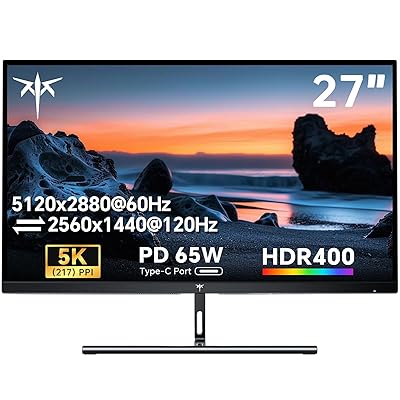 KTC 27 Inch 5K Monitor, 5120 x 2880 5K2K Monitor with 65W Type-C Port, Dual Mode Computer Monitors Compatible with Mac mini, IPS Panel, HDR 400, 217 PPI, 135% sRGB, HDMI DisplayPort, Tilt, H27P3