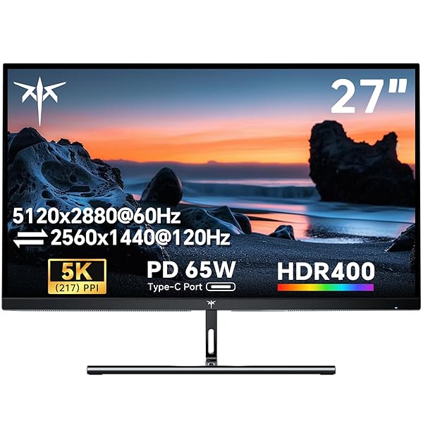 KTC 27 Inch 5K Monitor, 5120 x 2880 5K2K Monitor with 65W Type-C Port, Dual Mode Computer Monitors Compatible with Mac mini, IPS Panel, HDR 400, 217 PPI, 135% sRGB, HDMI DisplayPort, Tilt, H27P3