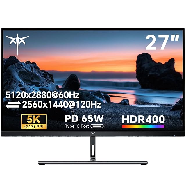 KTC 27 Inch 5K Monitor 5120 x 2880 5K2K Monitor with 65W Type-C Port Dual Mode Computer Monitors