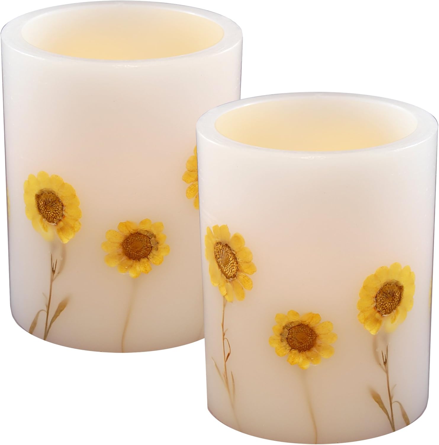 LumaBase Battery Operated Wax LED Candles, Dried Flowers - Set of 2