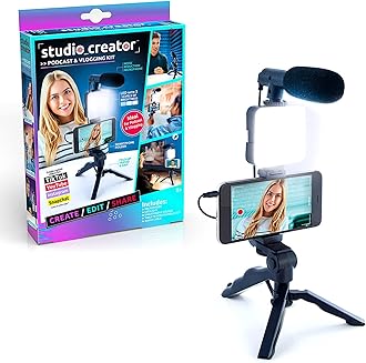 Studio Creator Canal Toys Podcast & Vlogging Kit for Kids - Foldable tripod - 3-level LED - Phone Holder - Gift Idea for Kids 8 years+ - 3 AAA batteries (not included) - INF 033