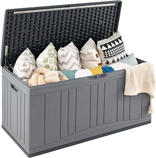 COSTWAY Garden Box 300L Storage Box with Lockable Lid and Gas Pressure Springs Storage Box Weather Resistant Outdoor Pillow Box for Parcel Delivery, Garden Tools, Cushions and Pool Accessories (Grey)