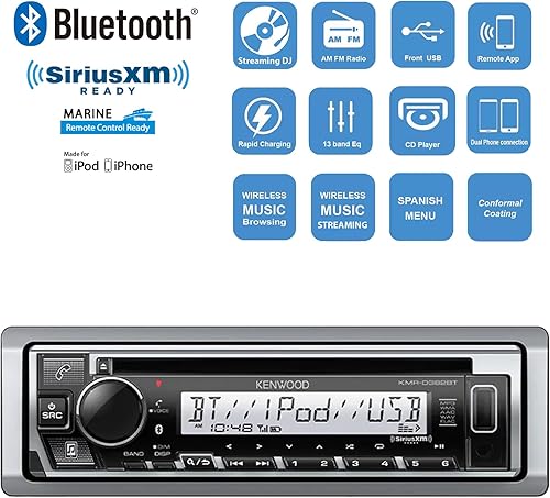 Miniatura 5 de Kenwood - Receptor de reproductor de CD estéreo USB AUX con Bluetooth para salpicadero, con Enrock Marine Dash Kit protector cubierta de radio, kit