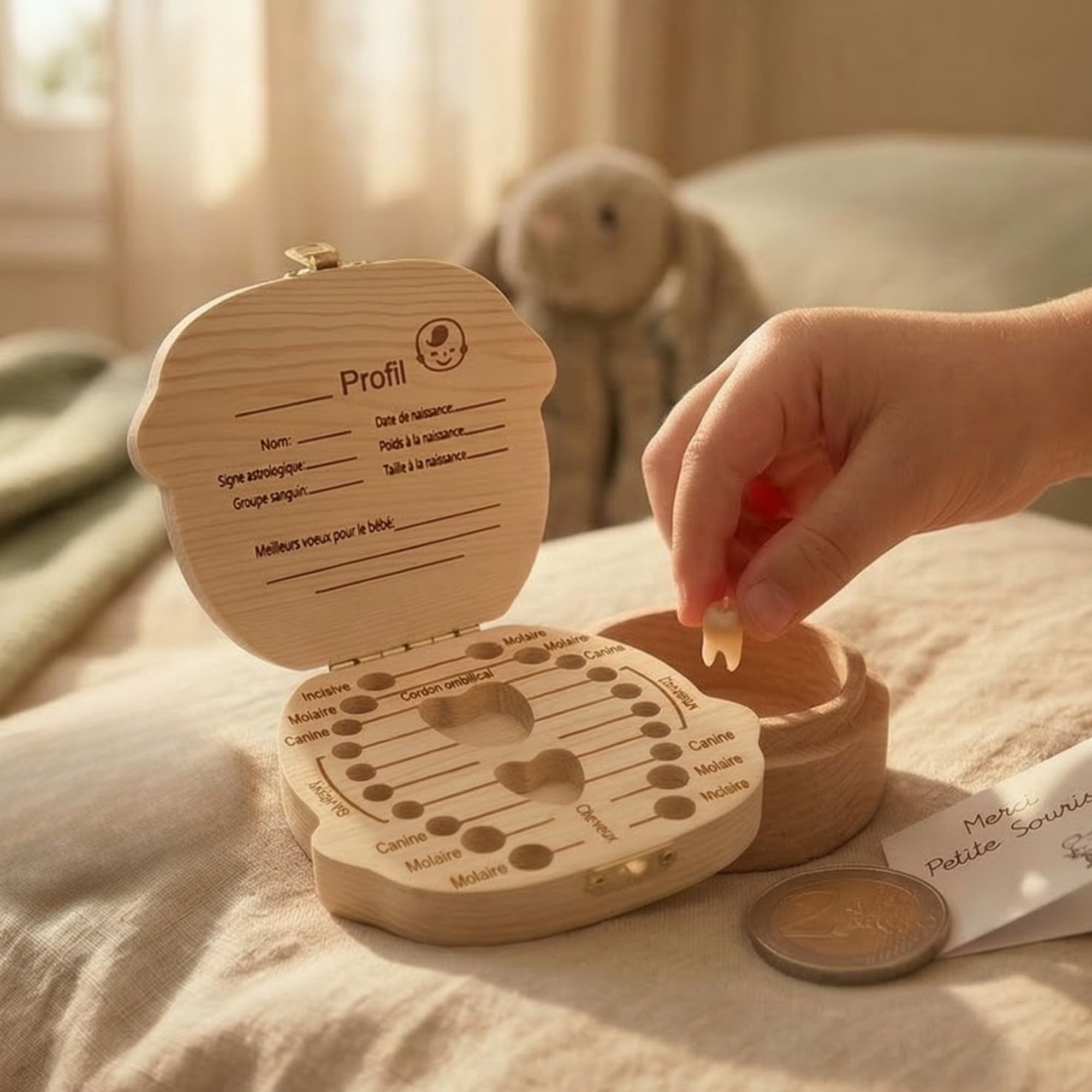 Boîte à Dents de Lait Personnalisée en Bois Coffret Souvenir Bébé Gravure Prénom