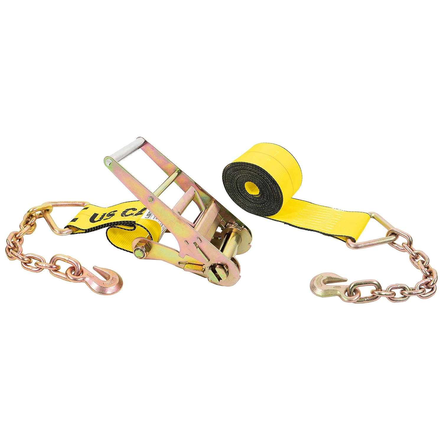 US Cargo Control 4 Inch Chain Ratchet Straps, 4 Inch x 30 Foot, Heavy Duty Ratchet Straps with Chain Extensions & Clevis Grab Hooks, 5,400 LBS Working Load Limit, Tie Down Straps for Flatbed Trailer