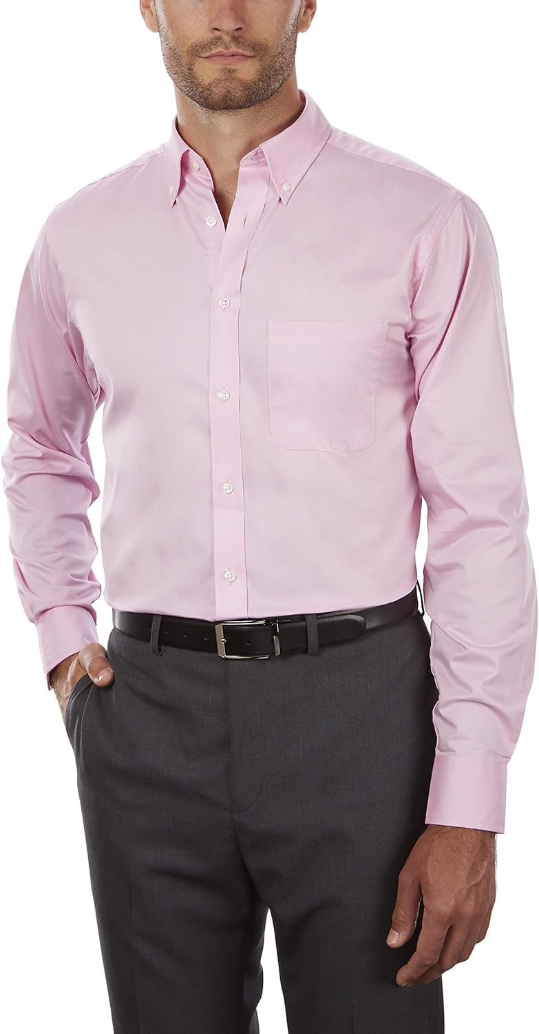 IZOD mens Regular Fit Stretch Solid Button Down Collar Dress Shirt, Pink, 17 -17.5 Neck 32 -33 Sleeve X-Large US - Image 2