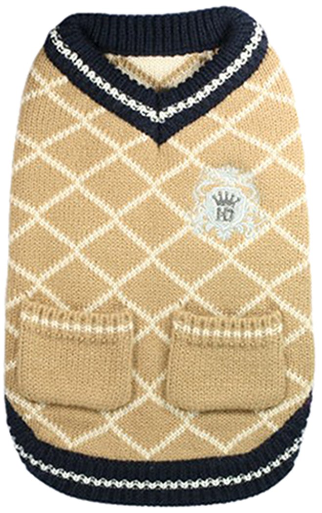 Hip Doggie HD 7PVT S Royal Crest Sweater Vest/Tan Dog Jumper, Brown, Small