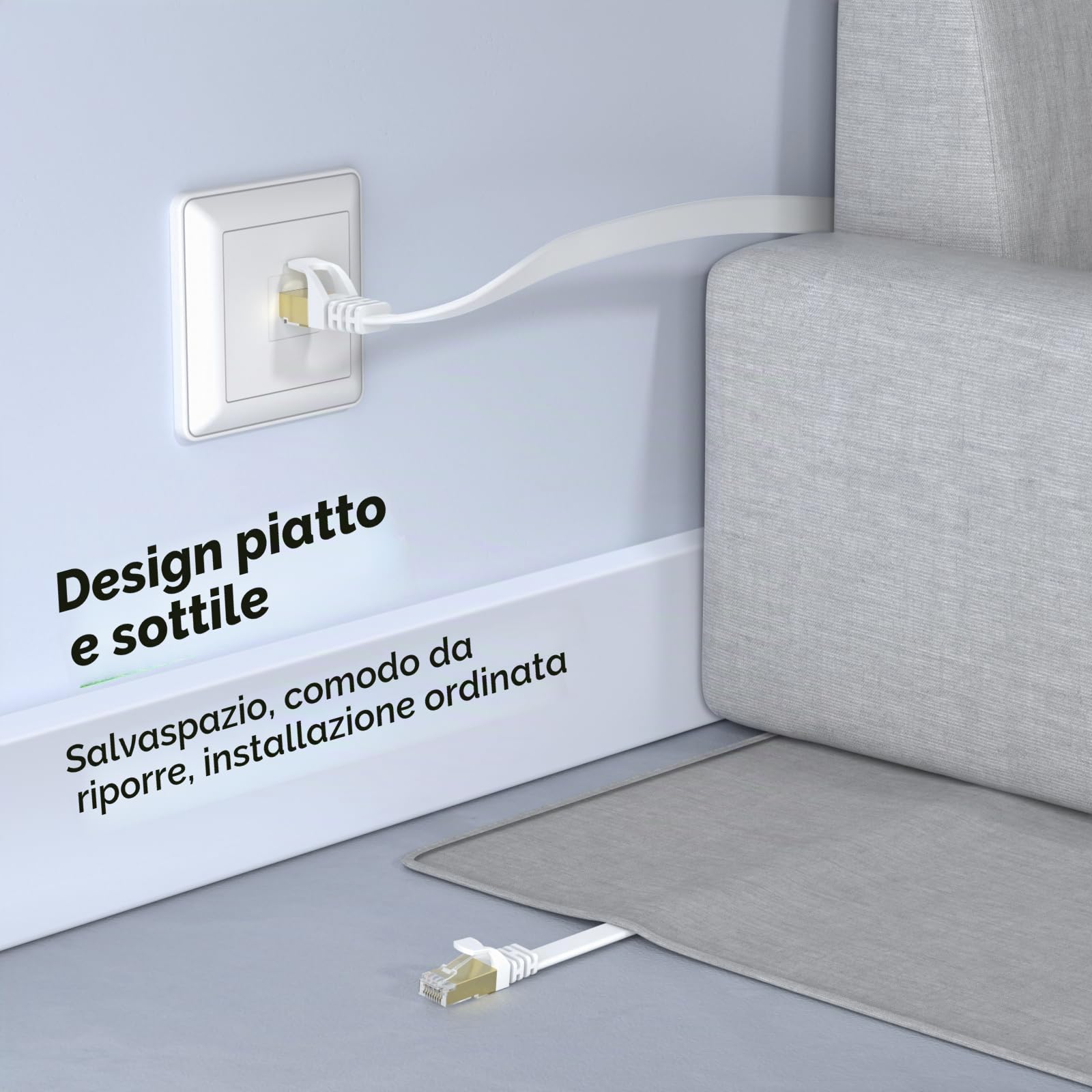 BUSOHE Cavo Ethernet Cat 8 da 20 Metri, Cavo di Rete LAN Piatto Gigabit RJ45 ad Alta Velocità, Cavo Patch Internet 40Gbps 2000Mhz per Switch, Router, Modem, Patch Panel e PC (Bianco)