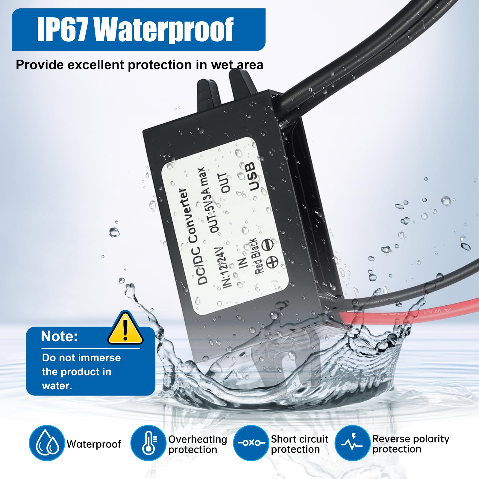 Convertitore DC-DC 8-32V A 5V USB - 3A 15W, Impermeabile IP68, Per Auto, Barche, Camper - Foto 11