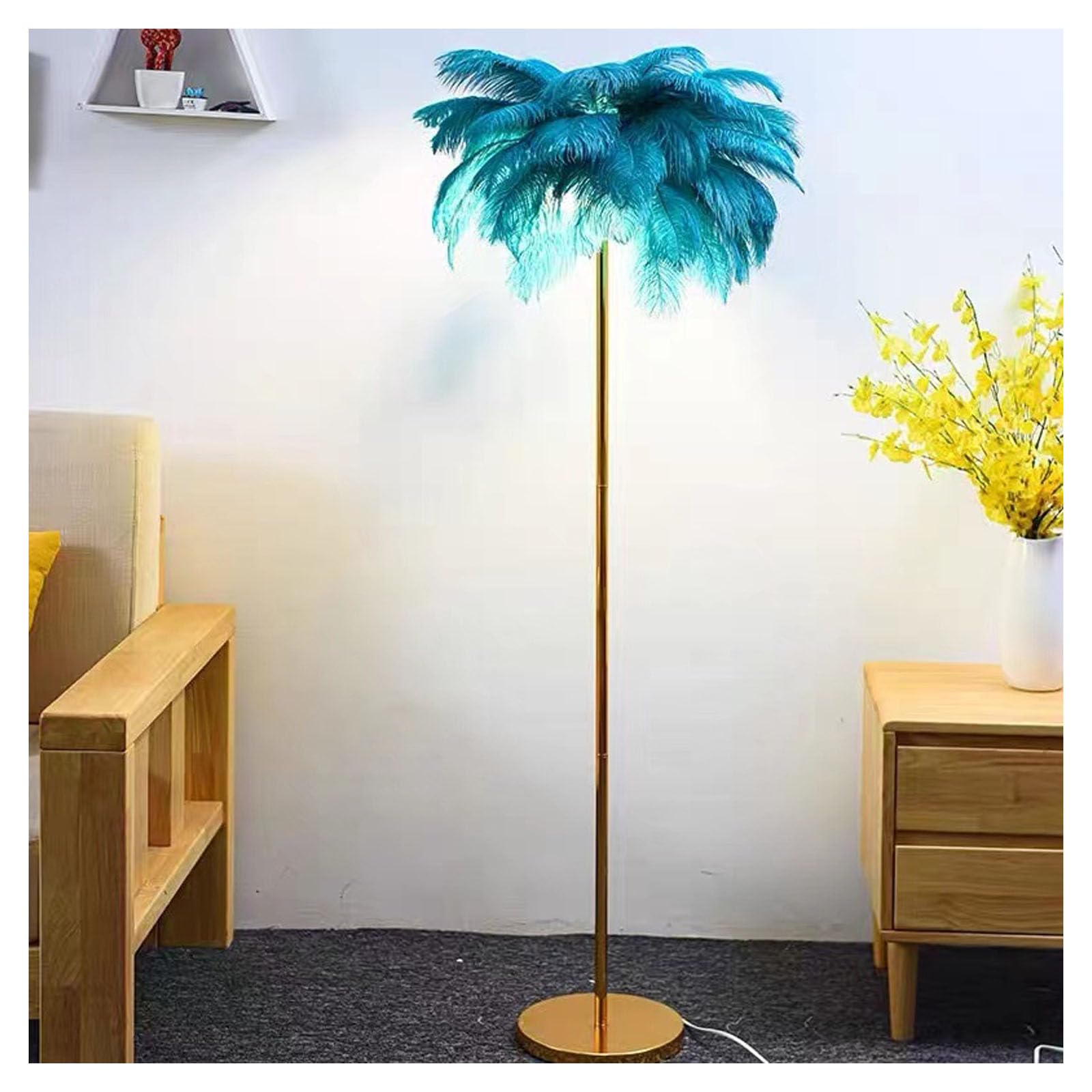 BNZCZY Feather Floor Lamp,led Floor Lamps for Living Room,Simple Decorative Lighting Fixtures,Three Color Adjustable,for Living Rooms, Study Rooms, Bedrooms,and Offices(Color:green)
