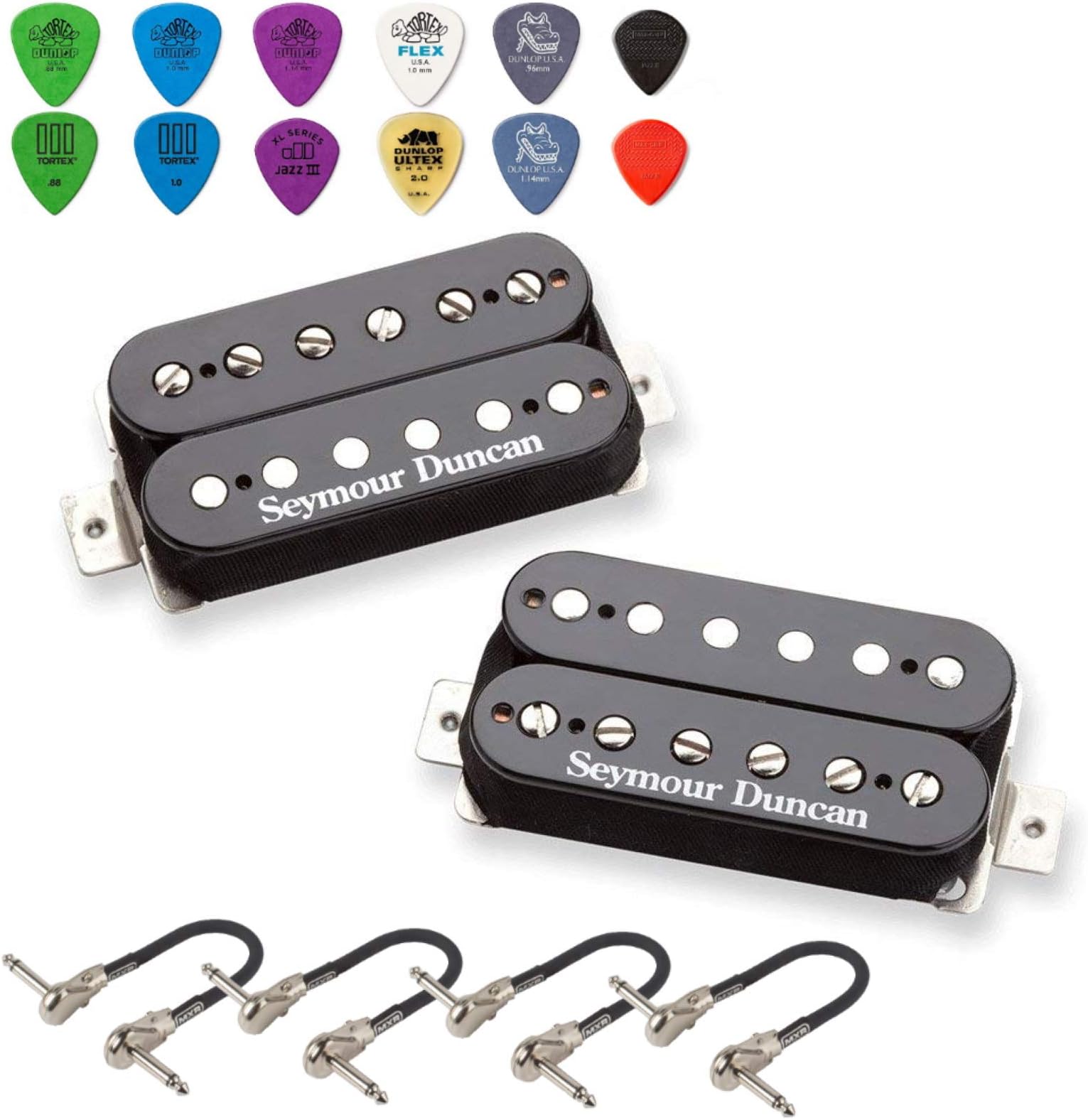 Seymour Duncan SH-6 Distortion Mayhem Pickup Set Bundle with 4 MXR Patch Cables and Dunlop Variety Pick Pack