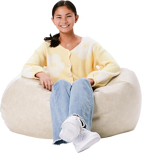 Factory Direct Partners Puf rústico occidental de 35 pulgadas piel sintética envejecida, baja al suelo para leer, jugar videojuegos y relajarse