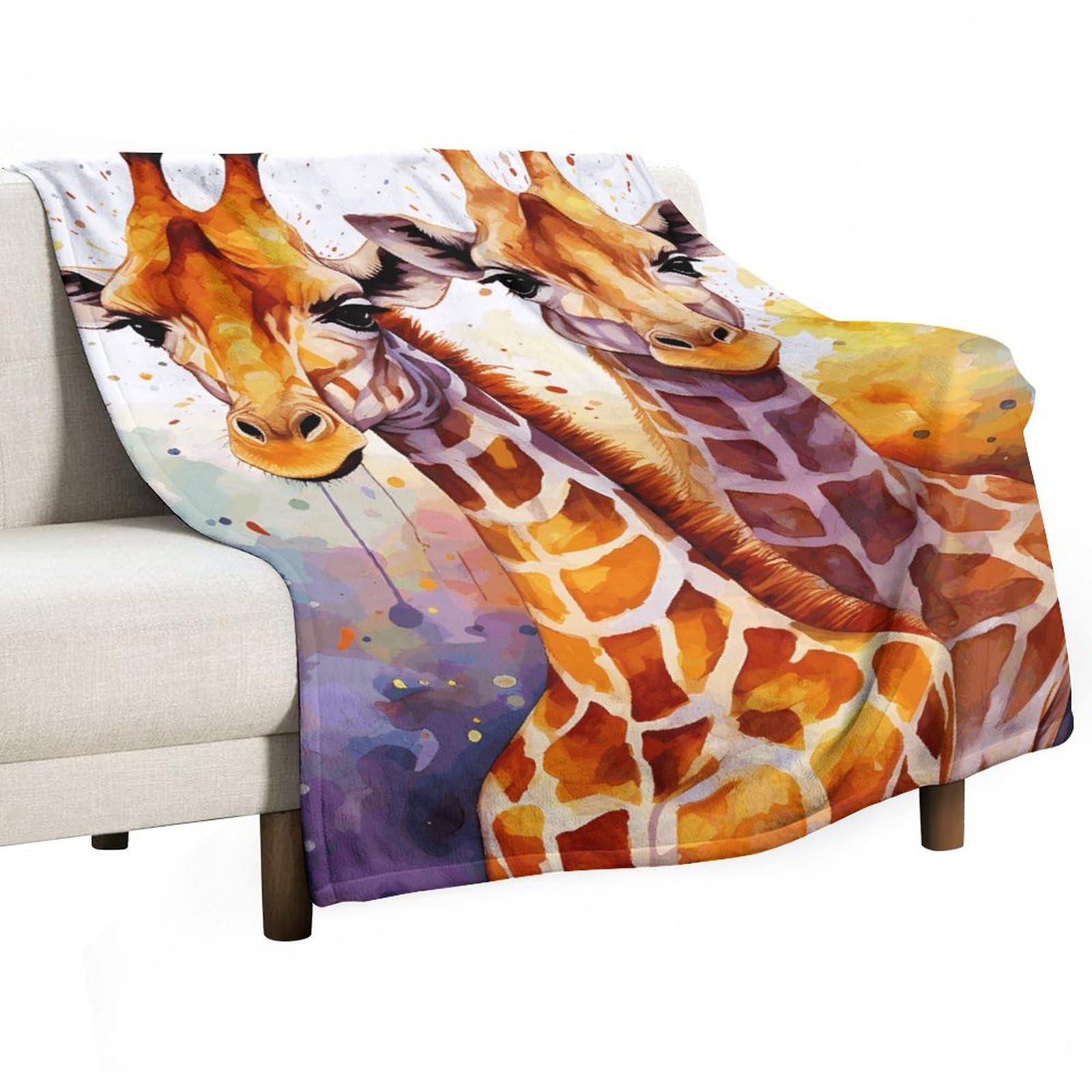 Couverture flanelle girafe toutes saisons pour vos soirées canapé