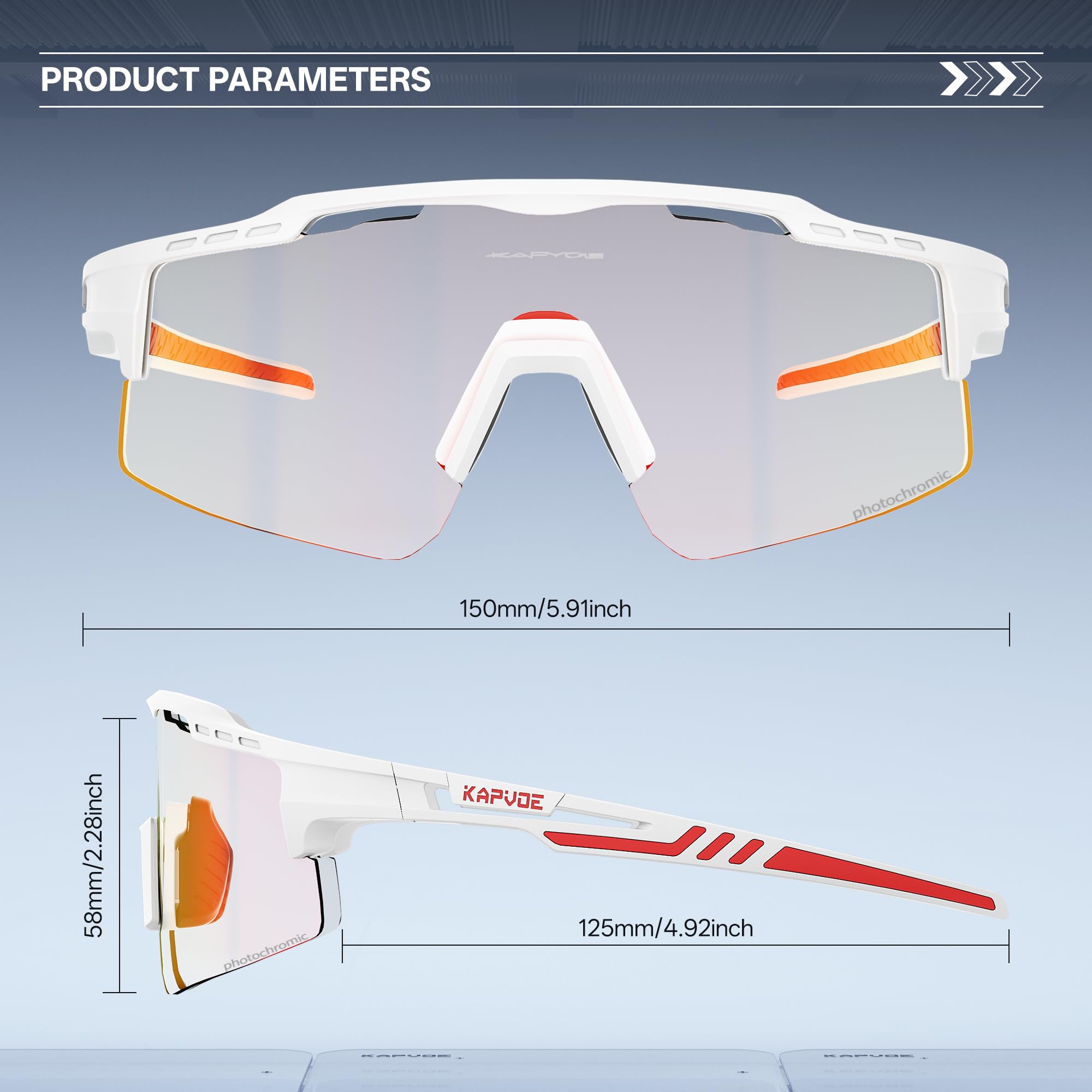 KAPVOE Photochromique Lunette Vélo Protection UV400 Lunette de Cyclisme VTT Sport Homme Femme K75