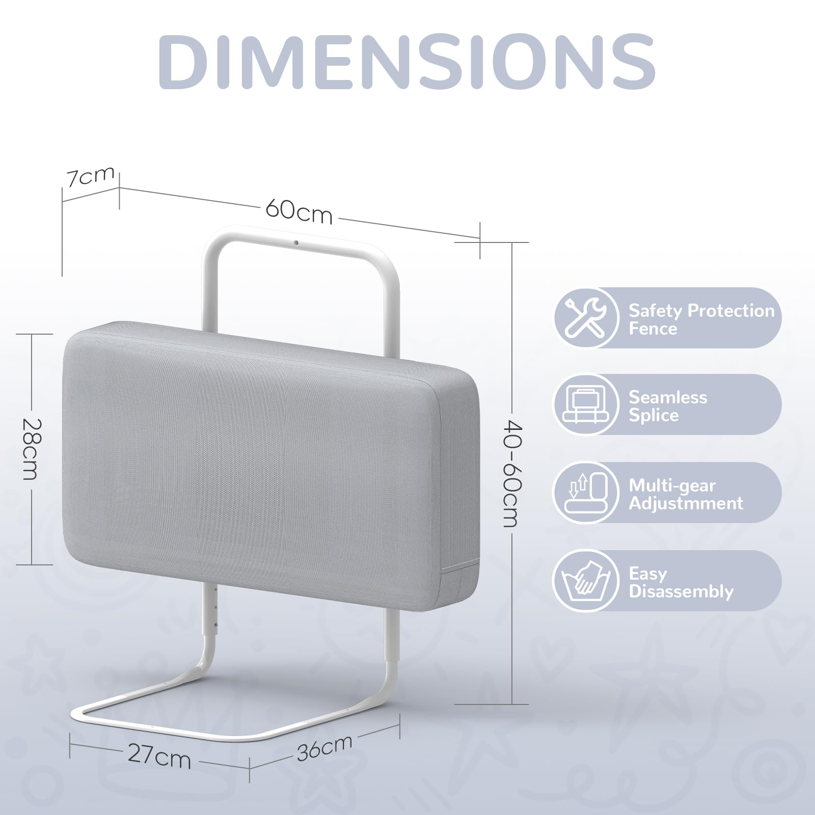Bettgitter für Kinder – Rausfallschutz und Bettkantenschutz für Babybett und Kinderbett, Höhenverstellbar 40-60 cm, Sicherheitsgeländer mit Seitenschutz, Tragbar (Grau x 60cm x 2)