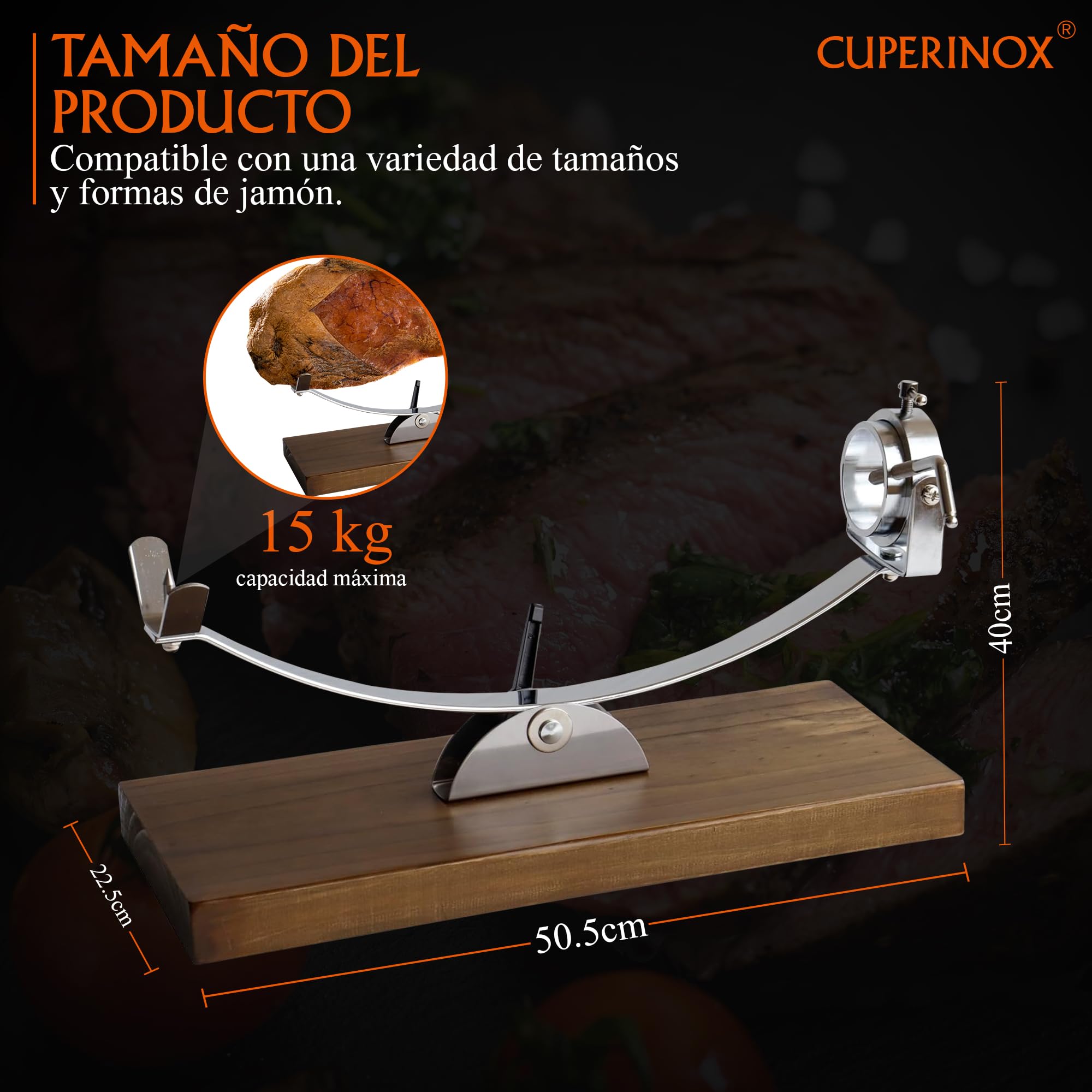 Soporte Jamonero Balancín | Jamonero Giratorio Profesional | Jamonero Madera | Incluye Cuchillo Profesional, Afilador Funda Cubre Jamón| Jamoneros Elite Collection