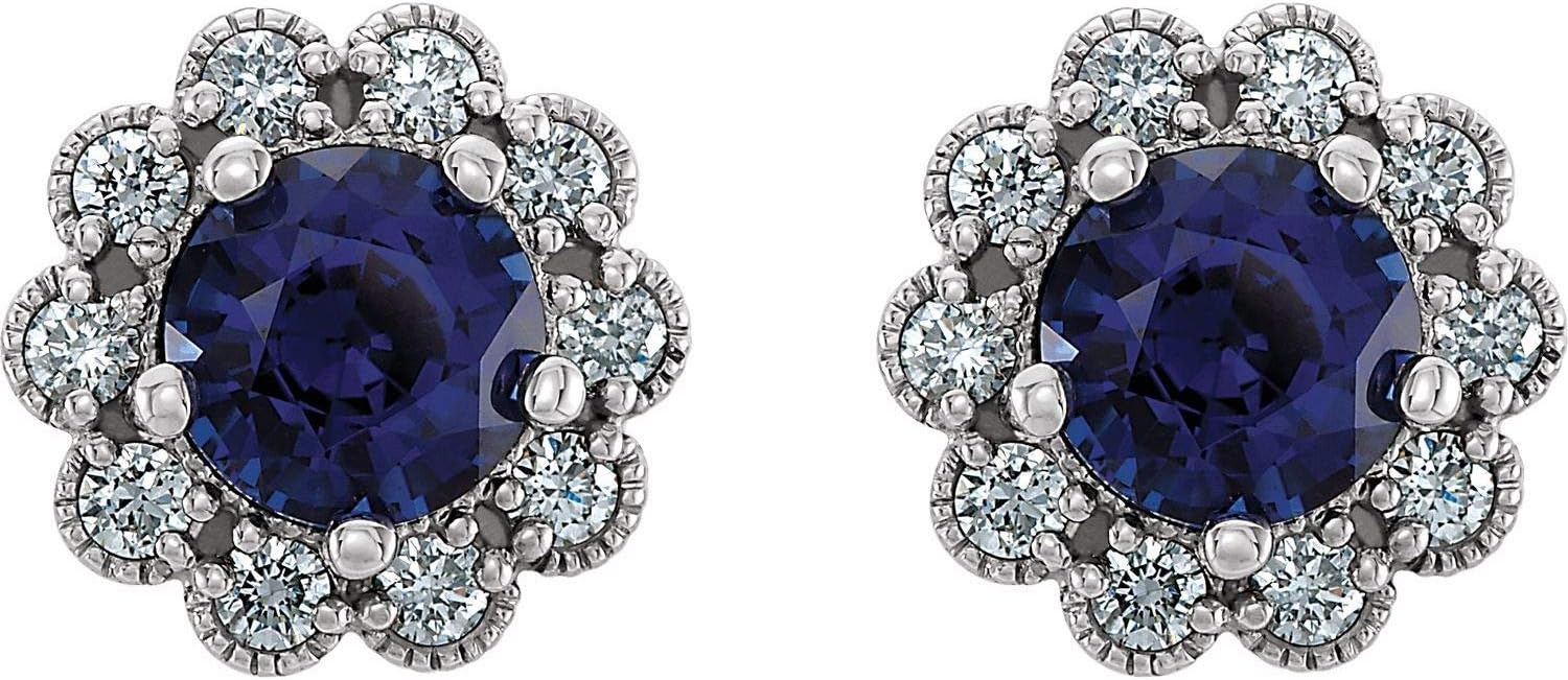 Diamond2Deal 14K Gold Or Platinum Blue Sapphire and Diamond Halo Stud Earrings Fine Jewelry for Women
