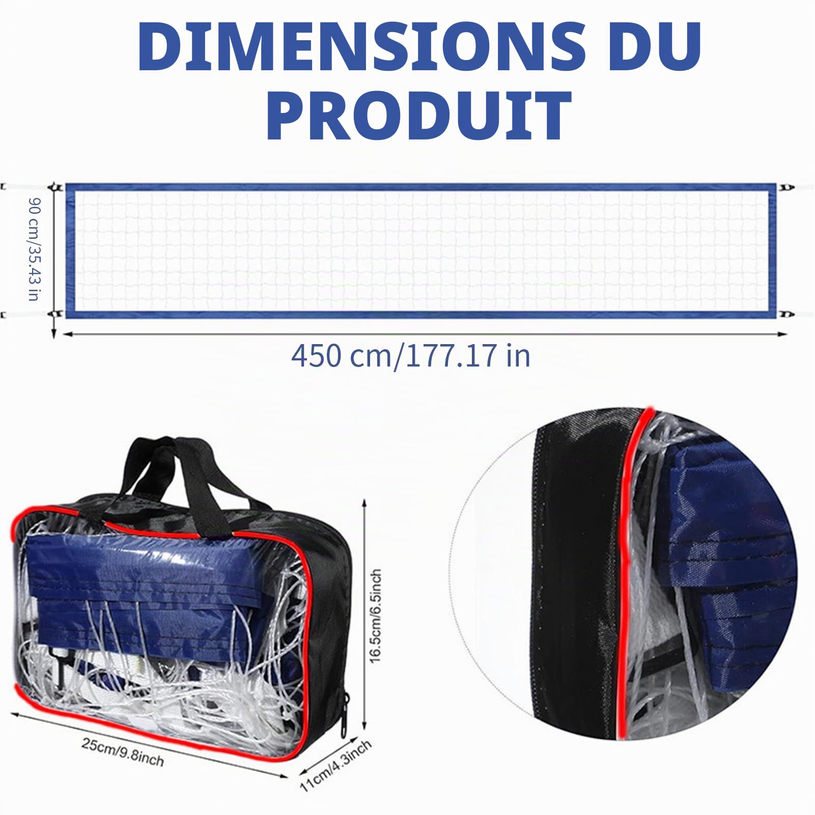 Filet de volleyball pour piscine, jouet de jeu d’eau de volleyball, filet sport réglable de 3 m avec cadre, filet en nylon léger facile à installer, accessoires pour arrière-cour, jardin, plage