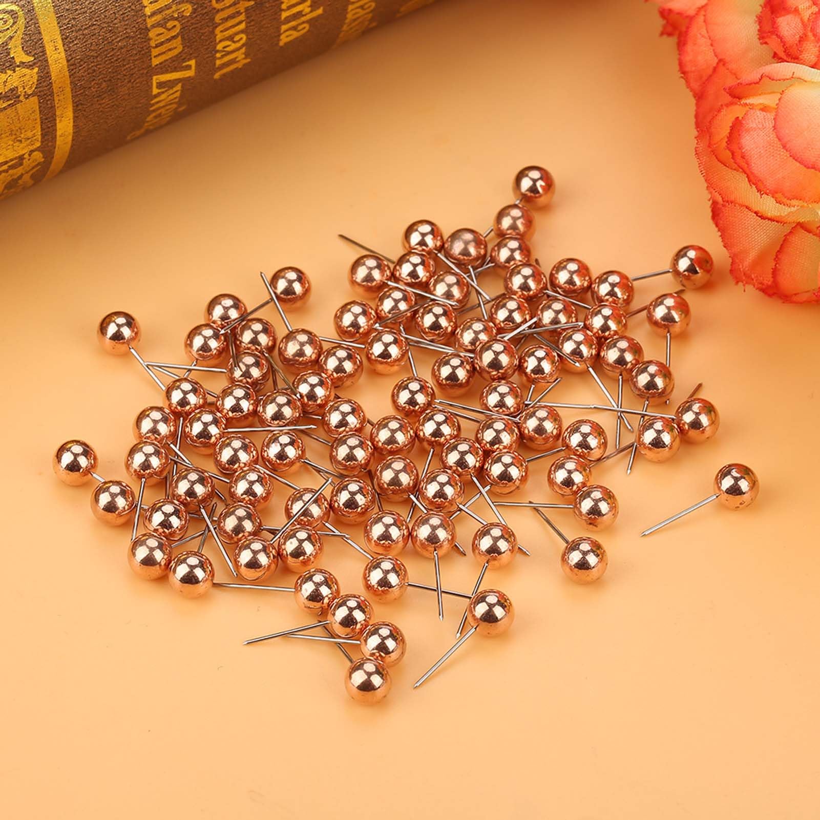 200pcs Sewing Pins, Short Straight Pins Pearlized Ball Head Quilting Pins with Storage Box Straight Pin for Fabric Corsage Stick Pins for Dressmaker Sewing Fabric Sewing Craft (Rose Gold)
