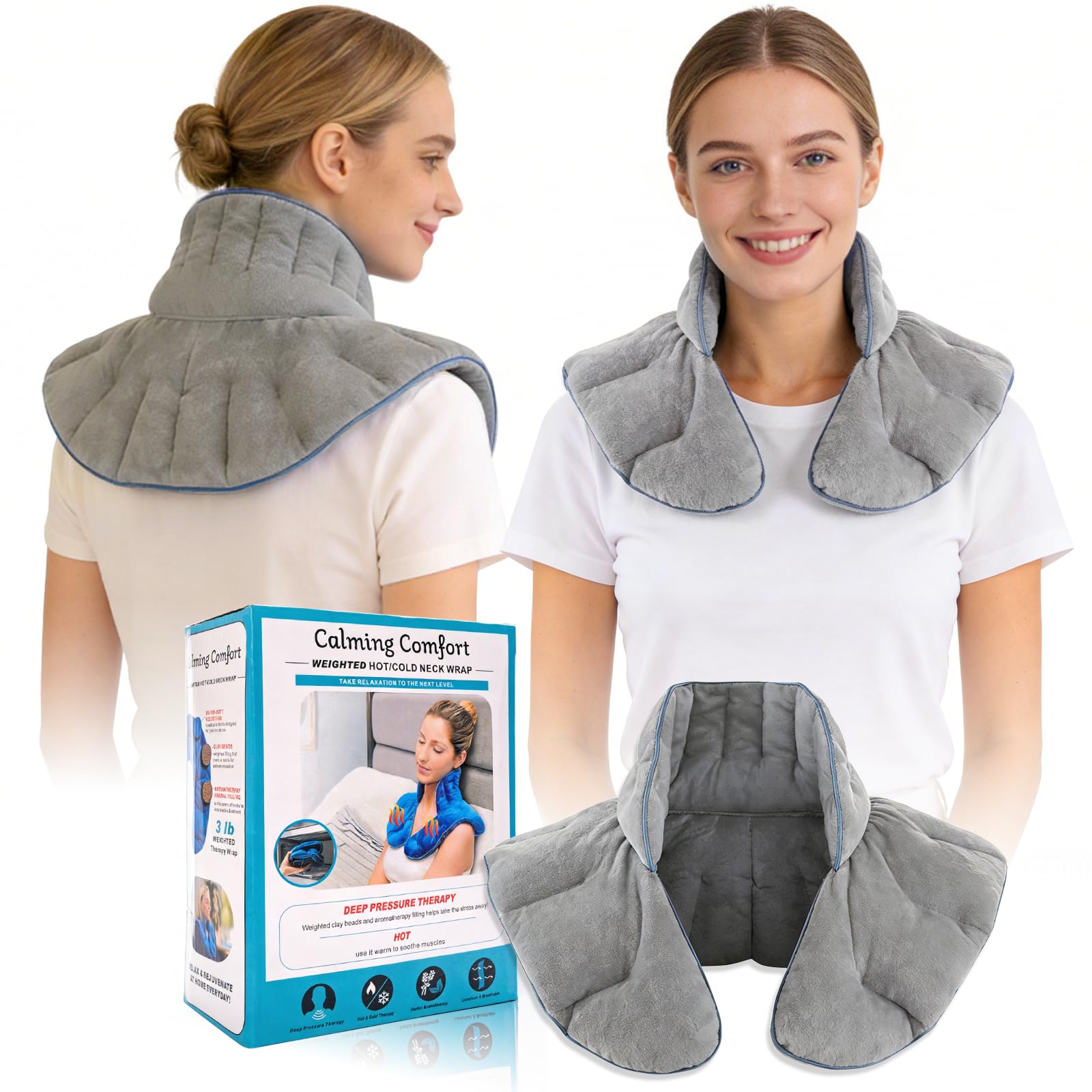Körnerkissen Nacken Schulter Mikrowelle, 1.2kg Gewichtetes Wärmekissen Nacken, Warmes weiches Material, Lindert Nacken- und Schulterschmerzen (Grau)