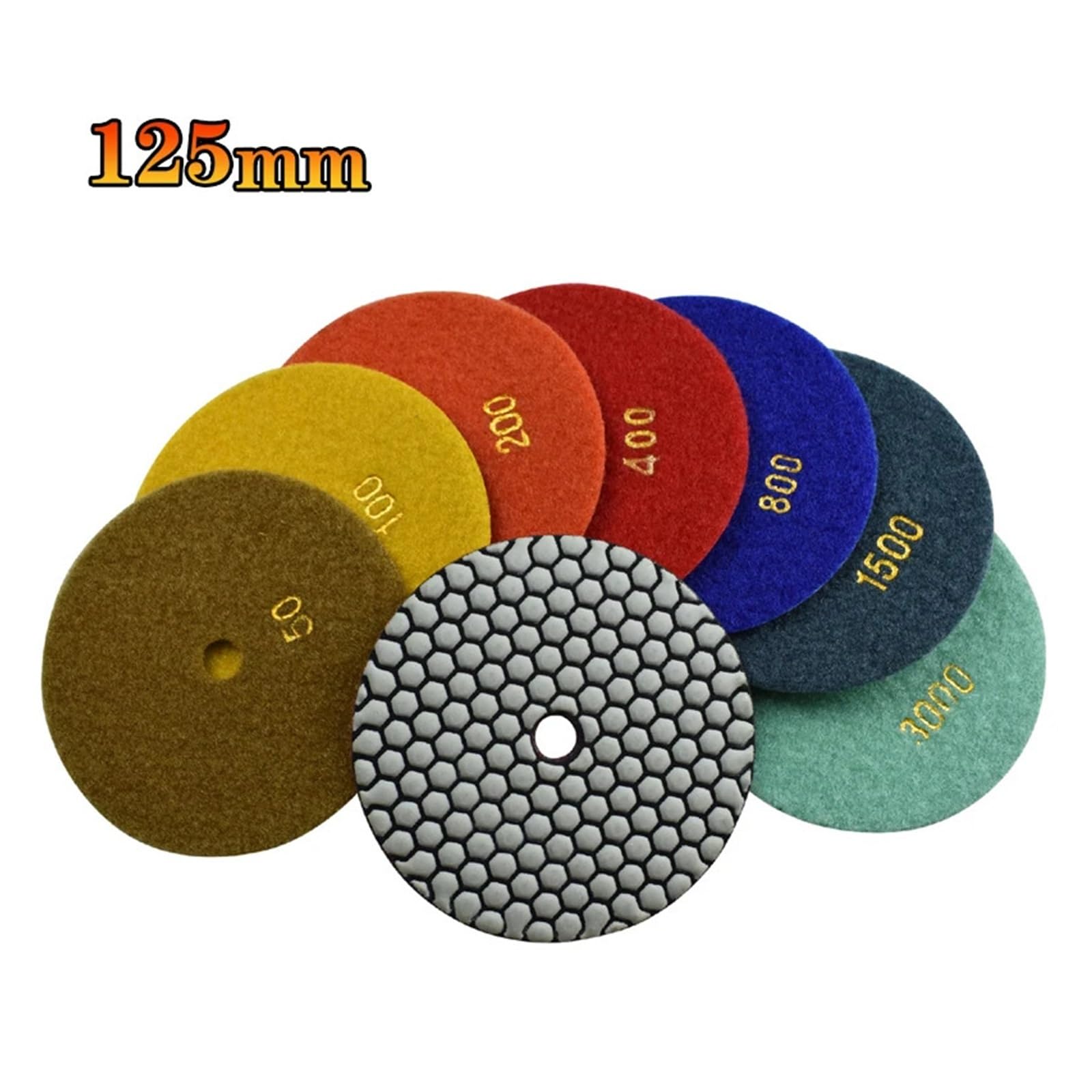 Juego de almohadillas pulido en seco 5 pulgadas y 125 MM, discos papel lija abrasivo 7/10 piezas for reparación piedra mármol granito
