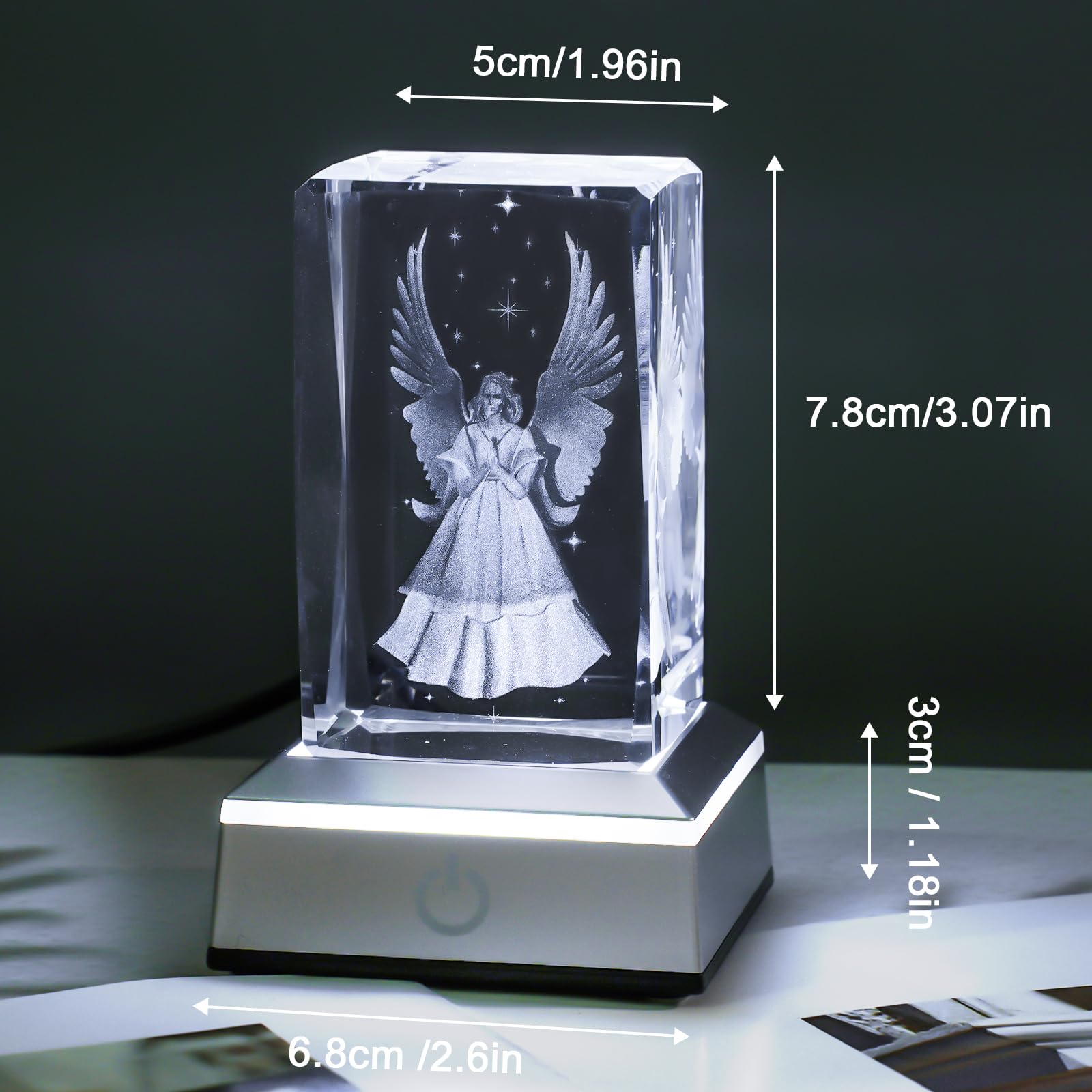 Eicxjui 3D Guardian Angel Crystal Night Light with Multicolor LED
