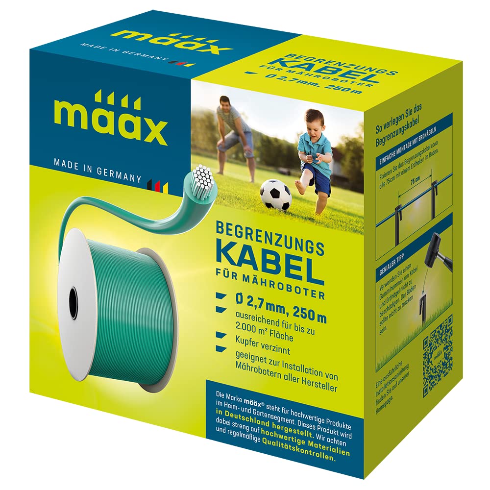 määx Boundary cable for robotic lawnmowers, boundary wire for lawn robots, 250 m diameter, 2.7 mm, tin-plated copper, made in Germany