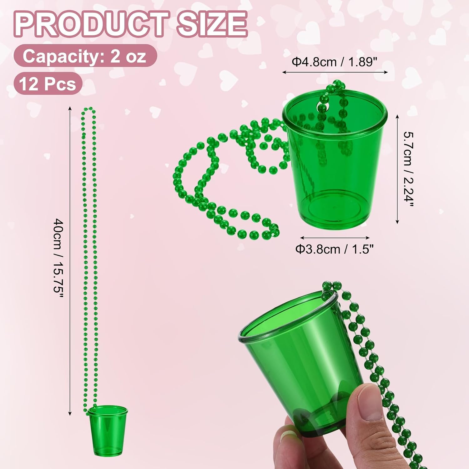uxcell 12 Pcs 12 oz Shot Glass Necklaces Party Supplies Clear Green image 2