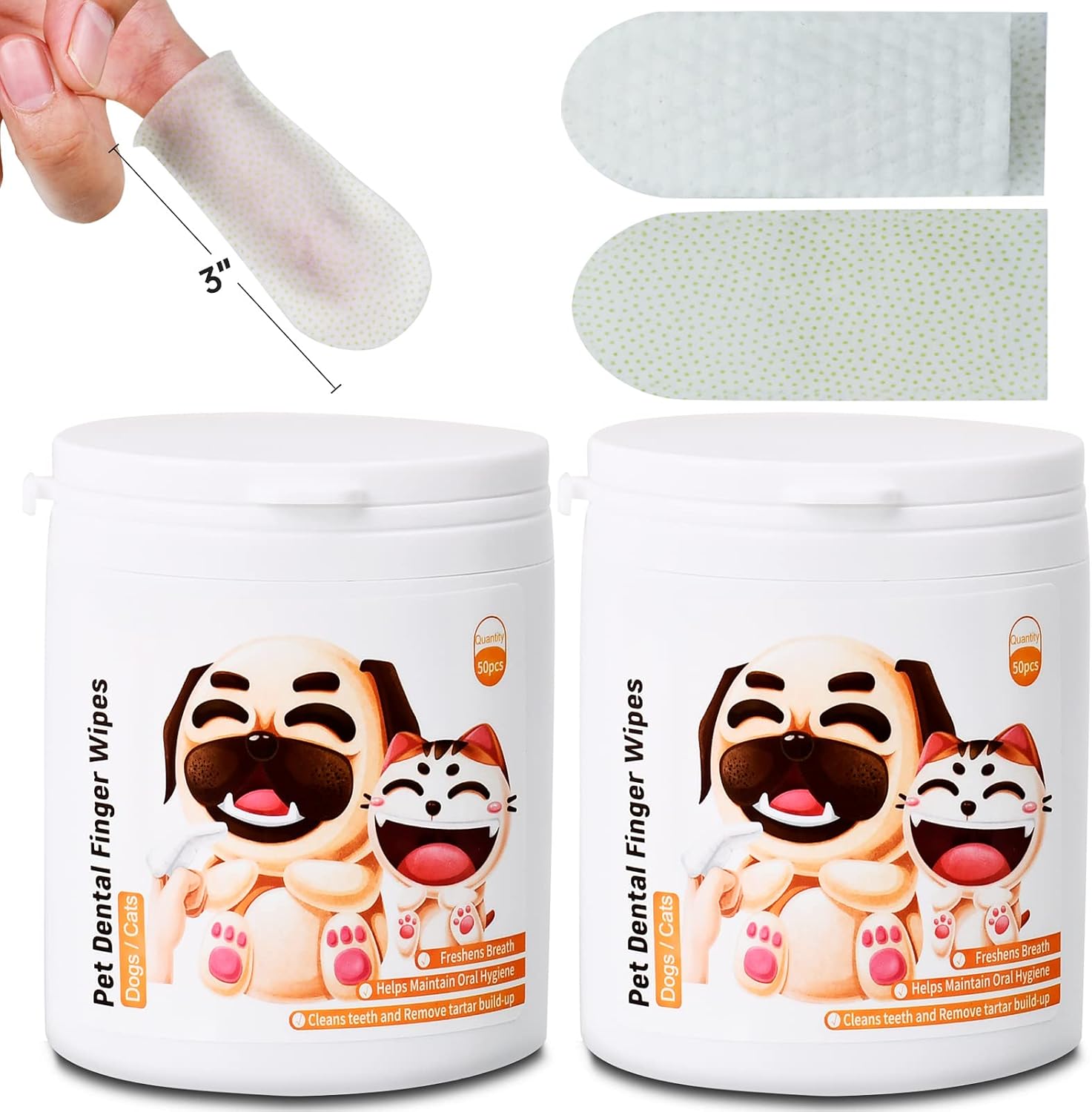 kulloomii Dog Teeth Cleaning Finger Wipes, 100Pcs Dog Dental Care Wipes