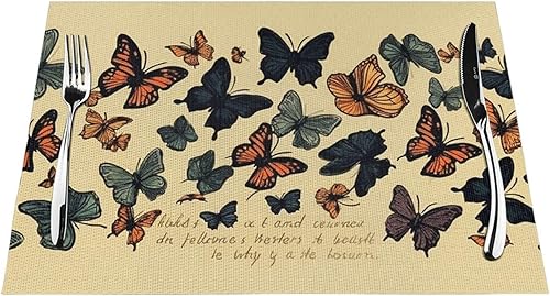 Miniatura 7 de 6 PCS PVC Placemats Set Place Mats Butterflies Flying Non-Slip Weave Place Mats 12" x 18" Farmhouse Table Mat Set for Family Dinners Wedding Parties