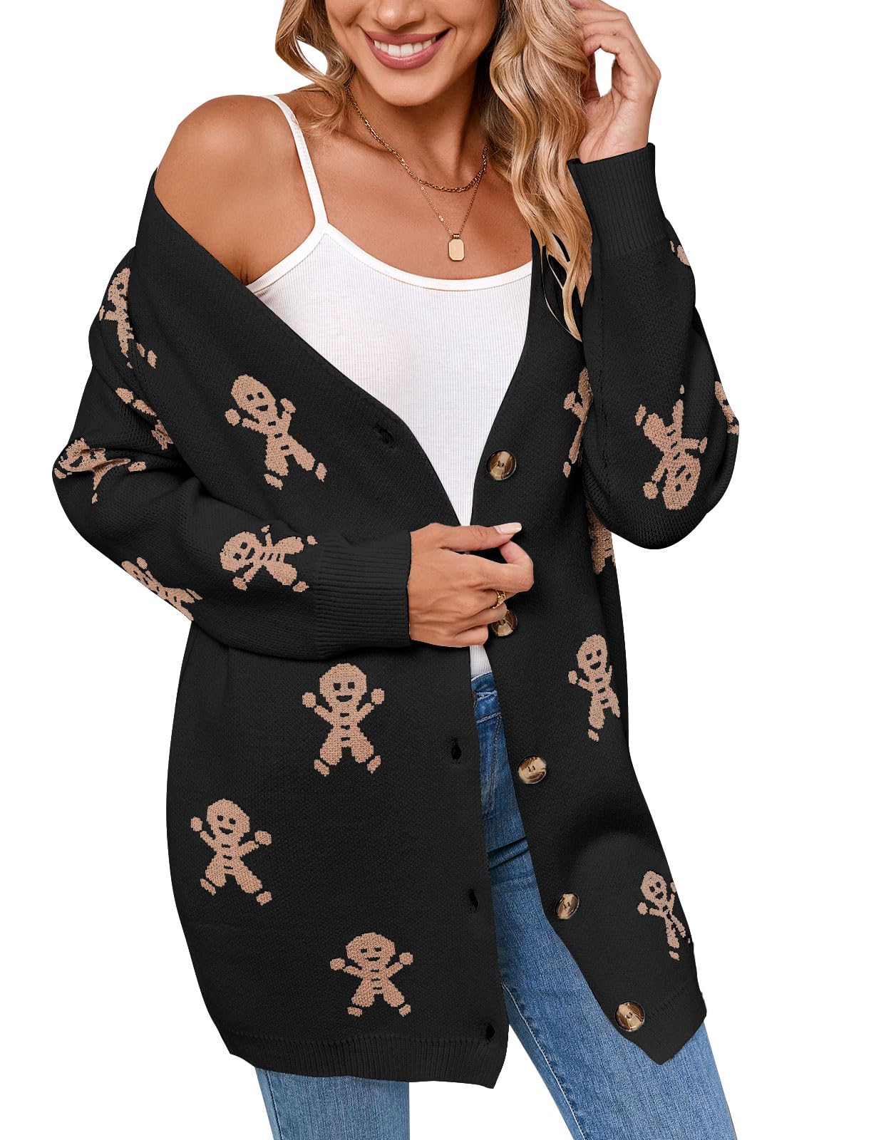 Womens Cardigan Sweaters Fall Winter Button Down Cardigans Long Sleeve Loose Casual Sweater Coat
