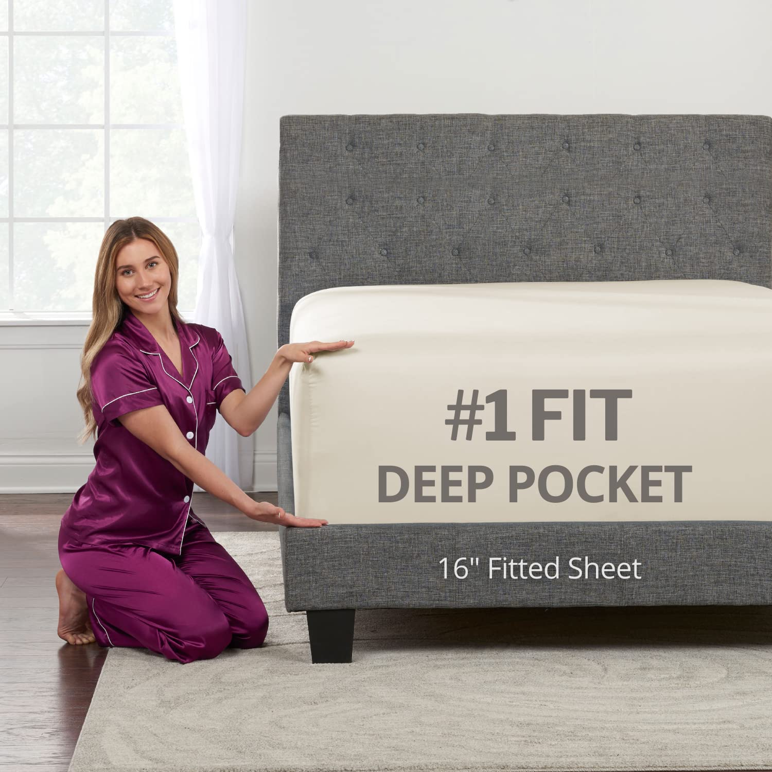 King Real Extra Deep Pocket King Size Fitted Sheet Perfectly Fits 14'18' Deep Mattresses Ivory (Off White)