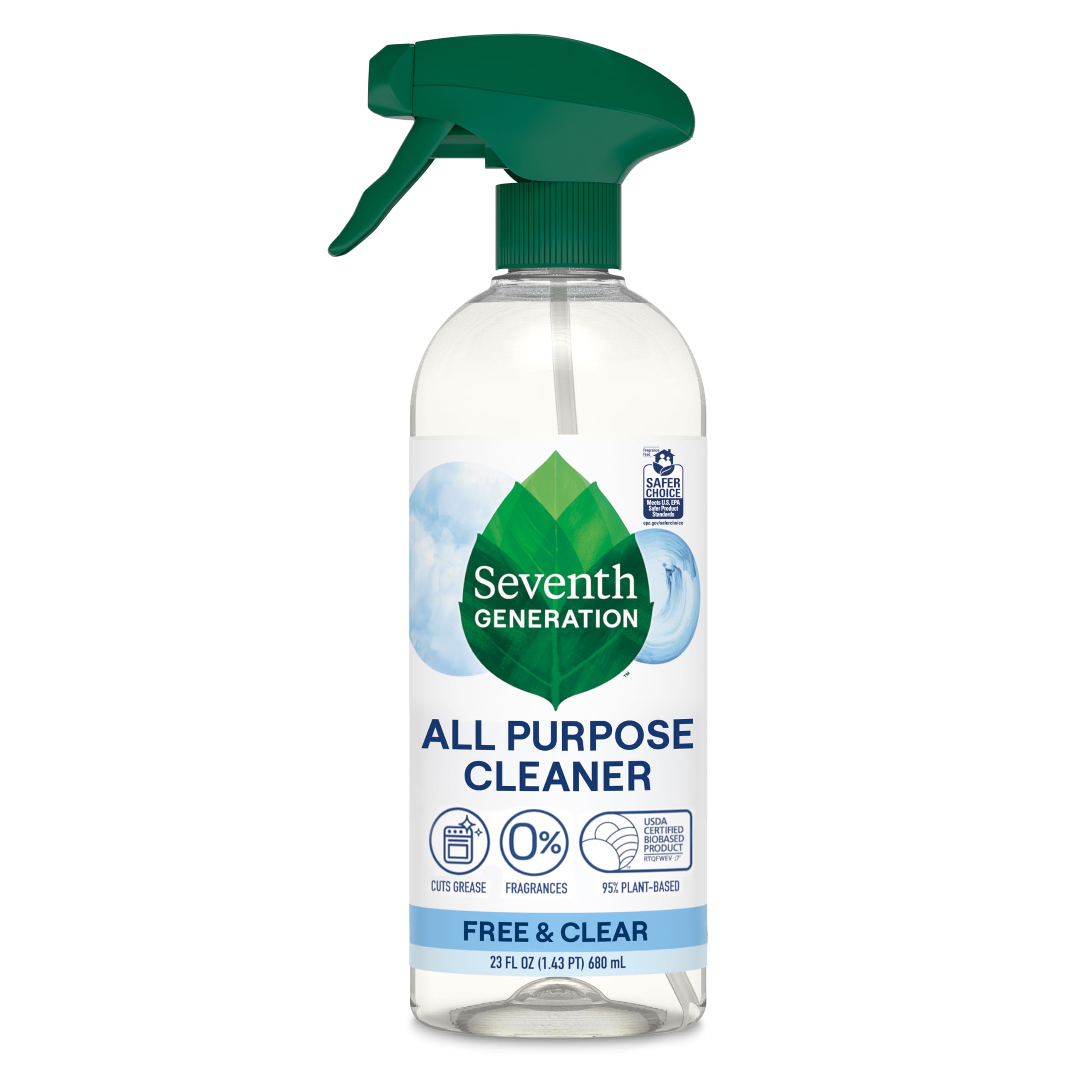 Seventh Generation All Purpose Cleaner, Free & Clear, Cuts Grease, 23 Fl Oz