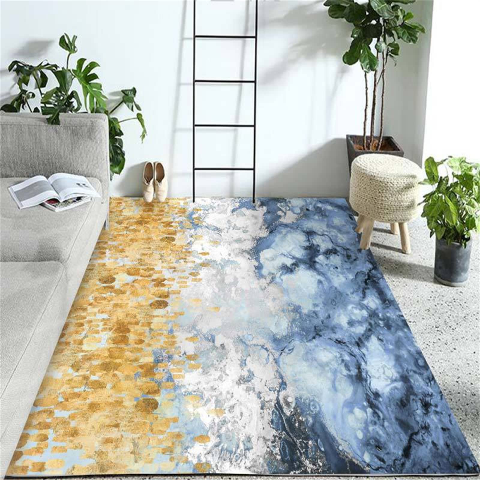 Tapis pour salon moderne abstrait lavable en machine et grand tapis extérieur terrasse