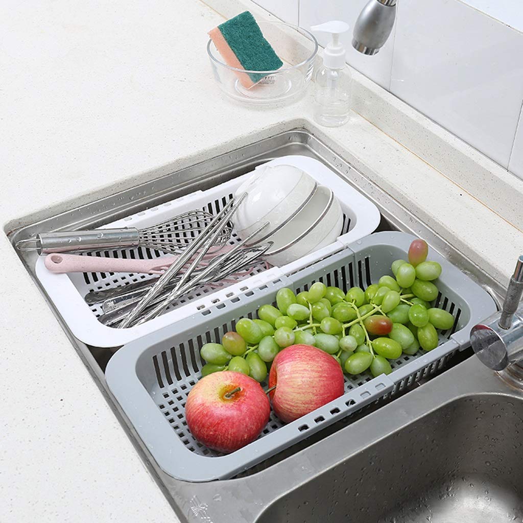 Escurridor rectangular de plástico ABS extensible para frutas y verduras 23 x 18,5 x 6,5 cm