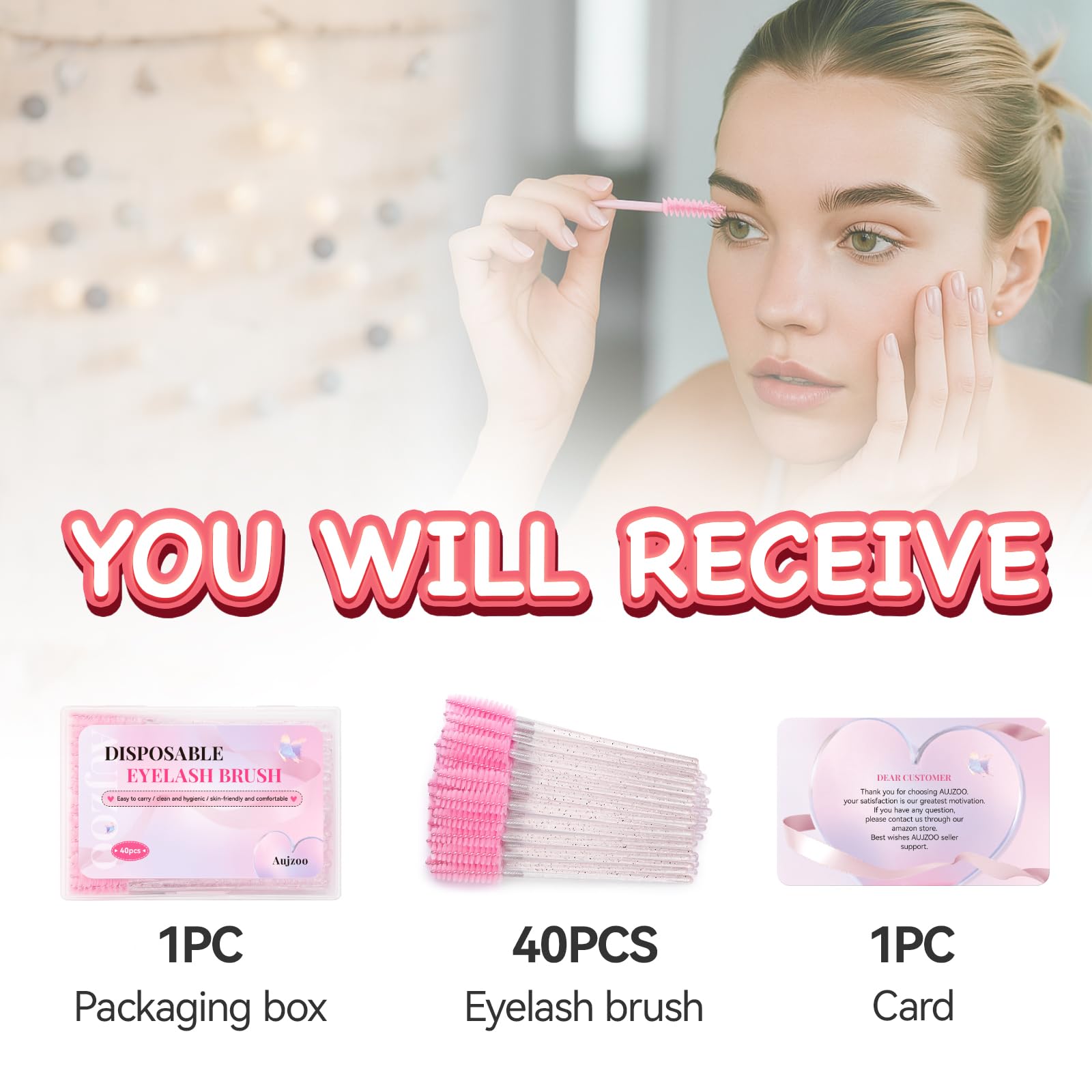 Aujzoo 40 brochas de pestañas kit de maquillaje cepillo de cejas herramientas cosméticas