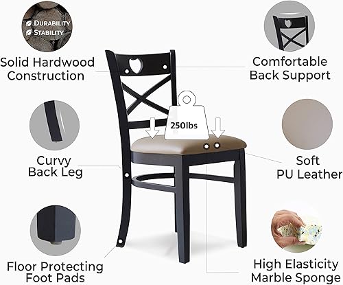 Miniatura 8 de Livinia Heart X-Back - Juego de 2 sillas de comedor con respaldo en forma de X, color roble malayo sólido tapizado de piel sintética, sillas