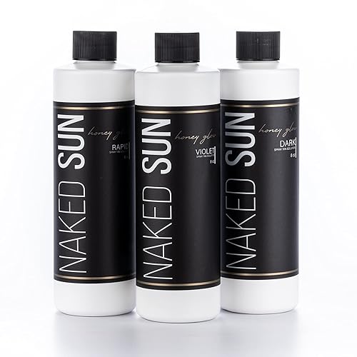 Naked Sun Honey Glow Spray Tanning Solution Trio Bundle (3 artículos): Bronce Oscuro, Violeta y Rapid Express Aerógrafo Tan Mist
