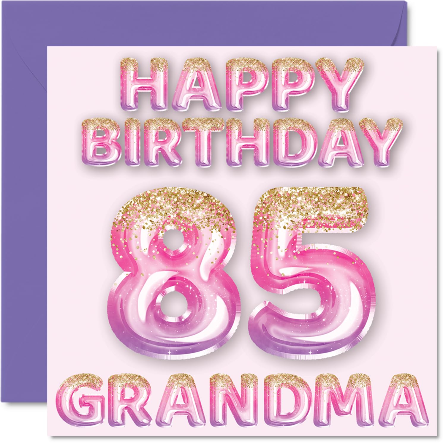 85th Birthday Card for Grandma, Pink & Purple Glitter Balloons